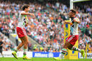 Harlequins' Danny Care goes to celebrate Ollie Lindsay-Hague's try