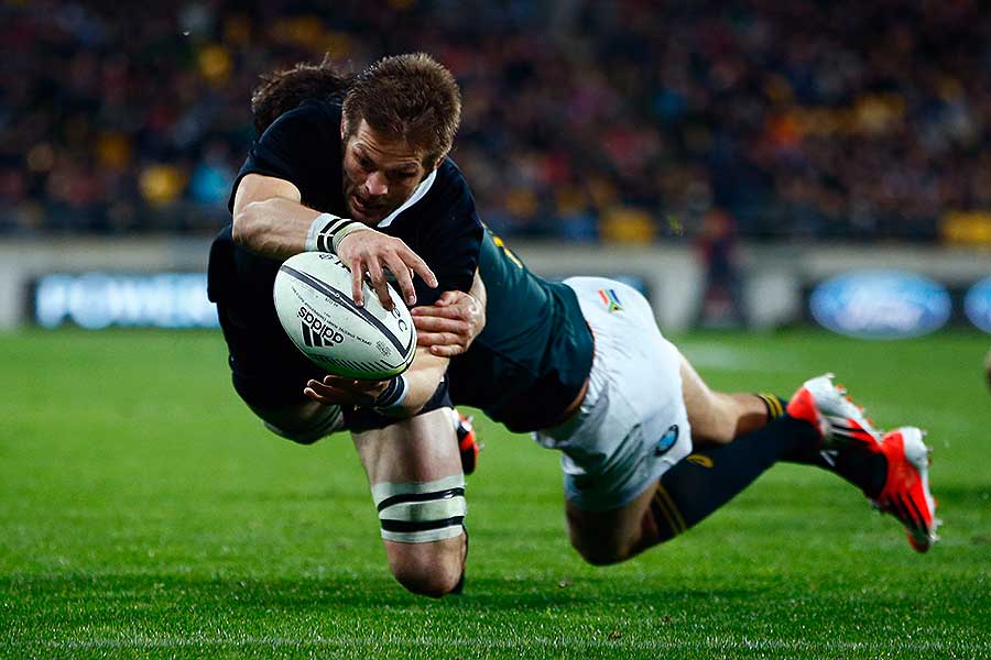 New Zealand's Richie McCaw scores his 24th Test try