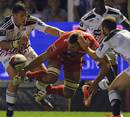 Toulon's Virgile Bruni struggles to keep hold of the ball