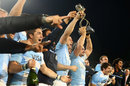 Argentina celebrate winning their first ever Rugby Championship match