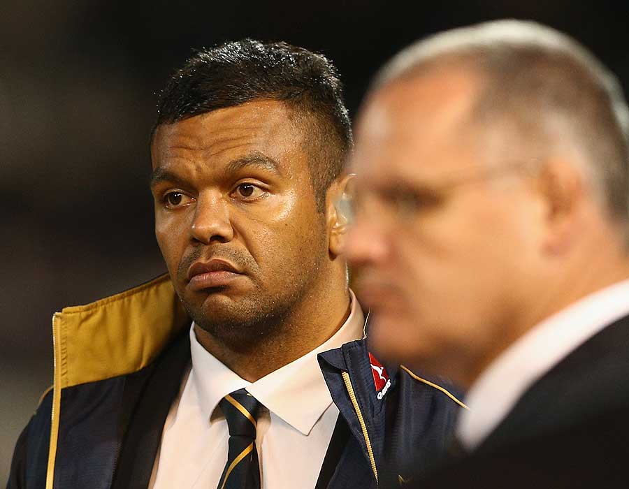 Kurtley Beale looks on during half-time