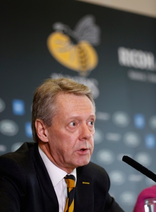 Nick Eastwood talks to the press during the announcement of Wasps' move to Coventry, October 8, 2014