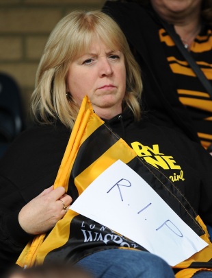 A Wasps supporter with a RIP flag before the game,  Wasps v Bath Rugby, Aviva Premiership, Adams Park, October 12, 2014 