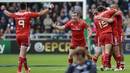 Munster celebrate Ian Keatley's drop-goal