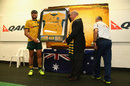 Adam Ashley-Cooper of the Wallabies is honoured in the Wallabies changeroom after playing his 100th test