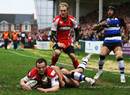 Charlie Sharples of Gloucester scores a try for Gloucester