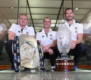 England's Graham Rowntree, Stuart Lancaster and Andy Farrell at the naming of the squad for the autumn Tests, London, October 22, 2014