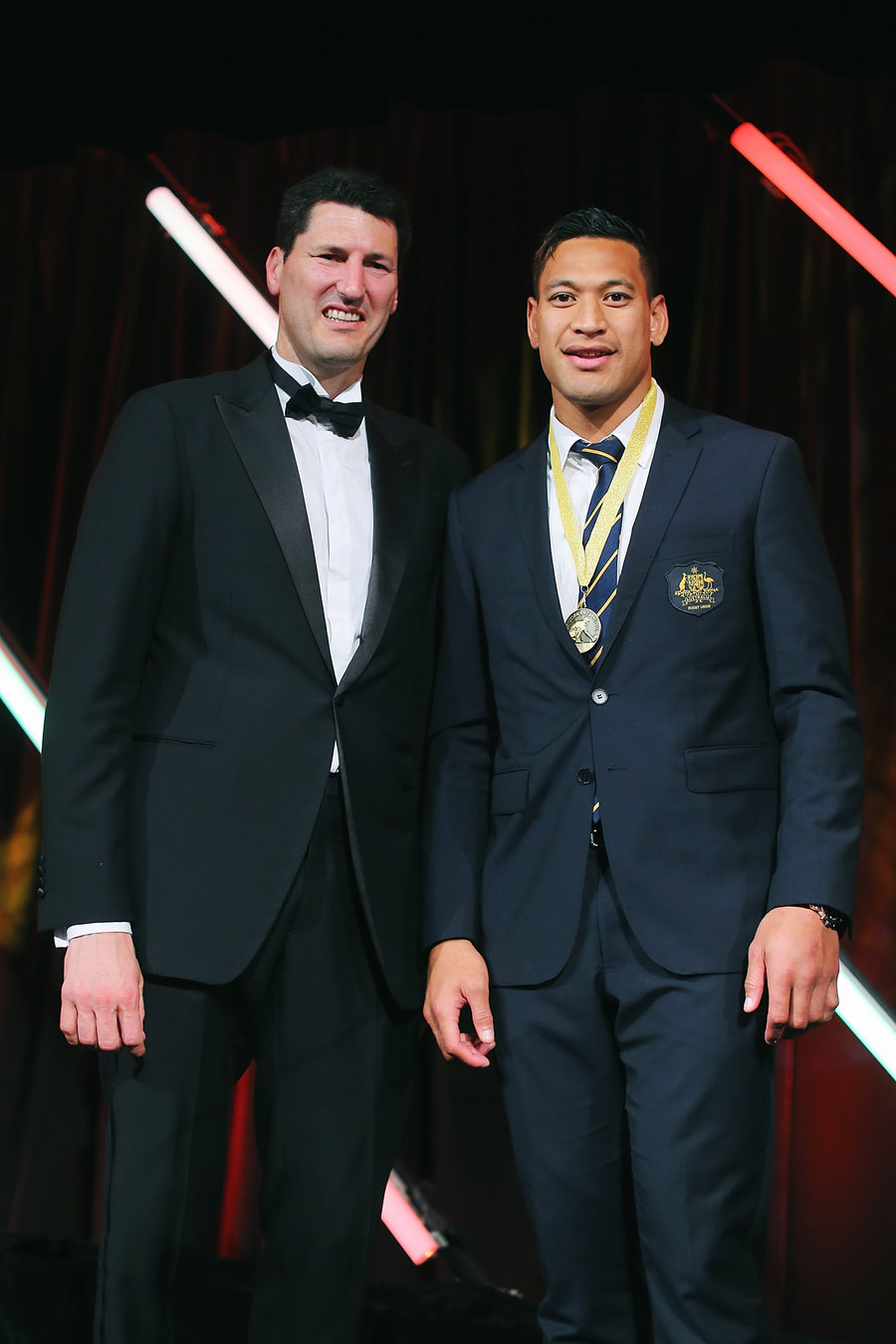 John Eales and Israel Folau pose after Folau is awarded with the John Eales Medal