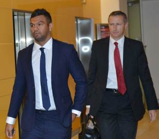 Australia's Kurtley Beale arrives for his disciplinary hearing, Sydney, October 24, 2014