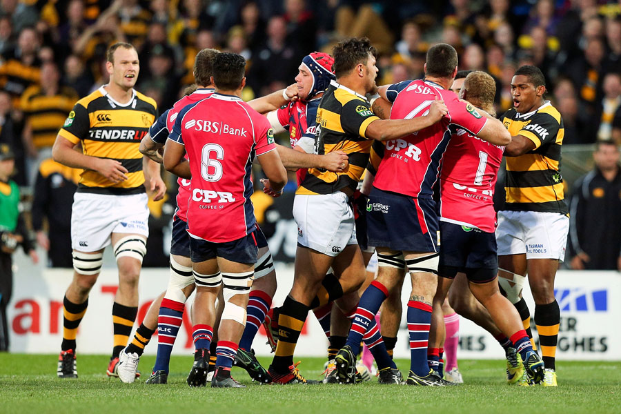 A fight breaks out in the ITM Cup Premiership final