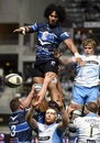 Sitaleki Timani of Montpellier soars high at the lineout.