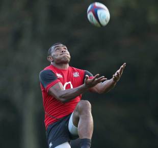 Semesa Rokoduguni takes a high ball during England training, Pennyhill Park, October 27, 2014
