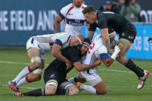 Folau Niua is tackled, US Eagles v New Zealand, Soldier Field, Chicago, November 1, 2014