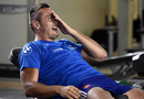 France flanker Virgile Bruni looks on during an indoor training session