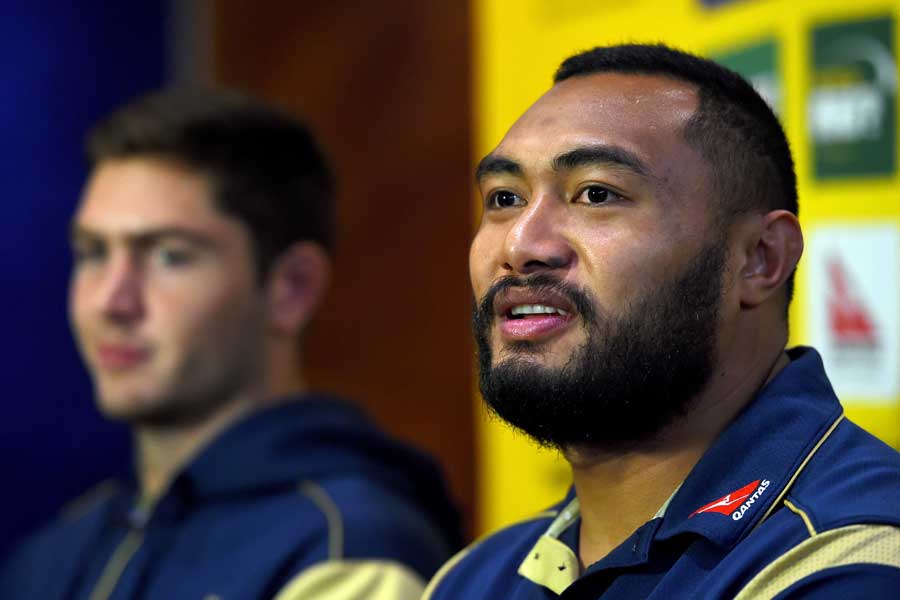 Australia's Sekope Kepu (right) and Rob Simmons face the press
