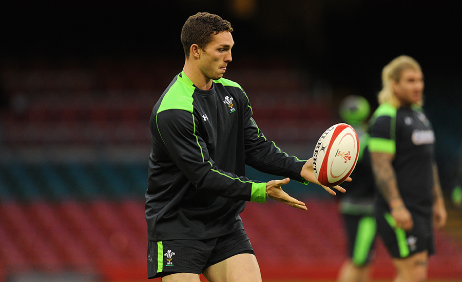 George North in action during Wales training
