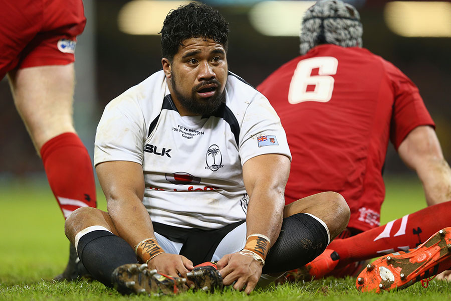 Fijian hooker Campese Ma'afu reacts to being sin-binned against Wales