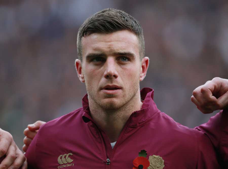 George Ford lines up for the national anthem