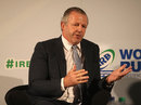 Sean Fitzpatrick talks at the IRB World Rugby Conference in London