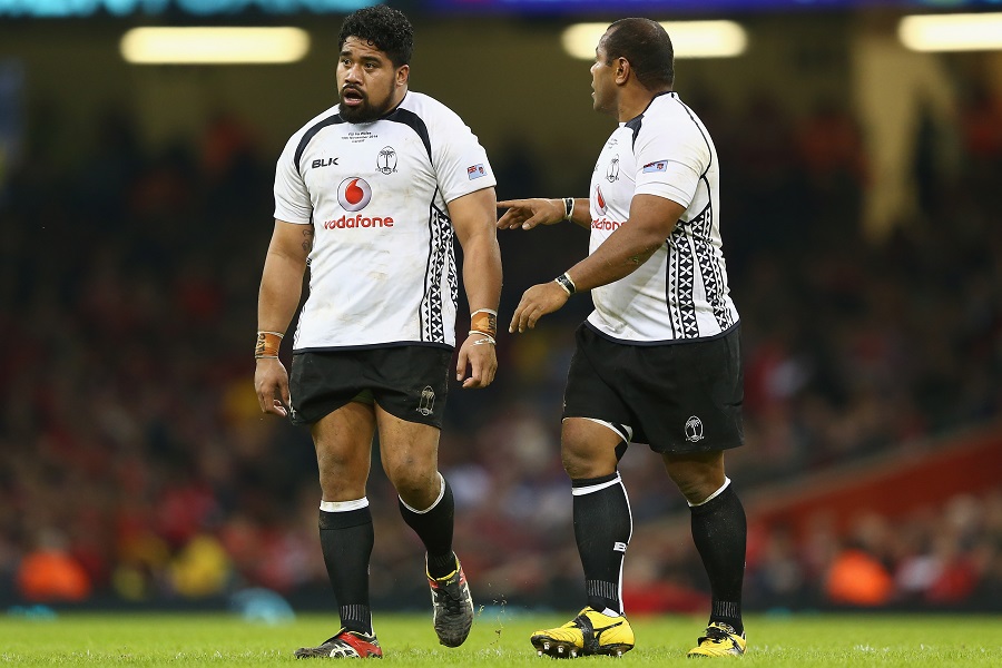 Campese Ma'afu receives a sympathetic word from Sunia Koto after being sin-binned