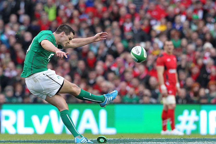 Ireland's fly-half Johnny Sexton kicks a penalty