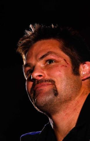 New Zealand's Richie McCaw faces the media at an All Blacks press conference, Hilton Hotel, Cardiff, November 19