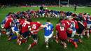 England and Samoa kneel at the end of the match
