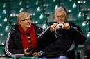 Richie McCaw's parents Margaret and Don watch their son train ahead of his 100th game as captain in Cardiff