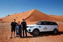 Former Scotland captain Rory Lawson and UAE's Cyrus Homayoun take the Webb Ellis Cup to the Devils Plunge