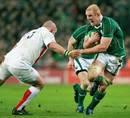 Ireland lock Paul O'Connell takes on England's Phil Vickery