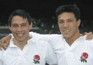England's Rory Underwood (left) and Tony pose before a match against the Barbarians, 