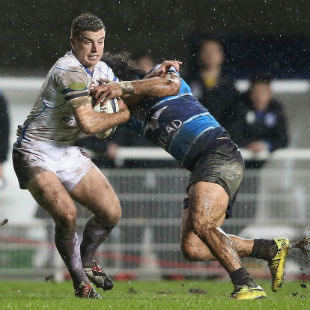 George Ford of Bath is tackled by Rene Ranger, Montpellier v Bath, European Rugby Champions Cup, Stade Yves-du-Manoir, Montpellier, December 5, 2014