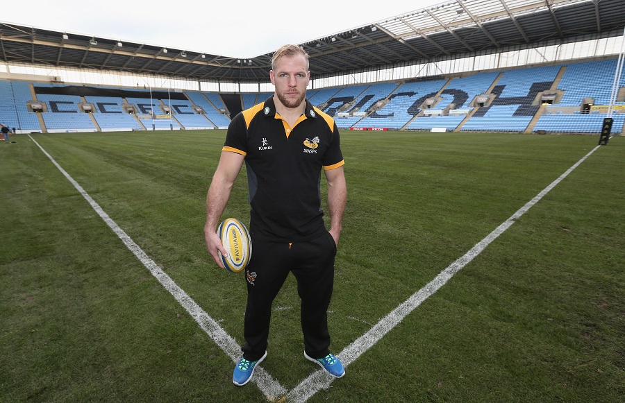 Wasps captain James Haskell poses at the Ricoh Arena ahead of the club's first training session at their new home