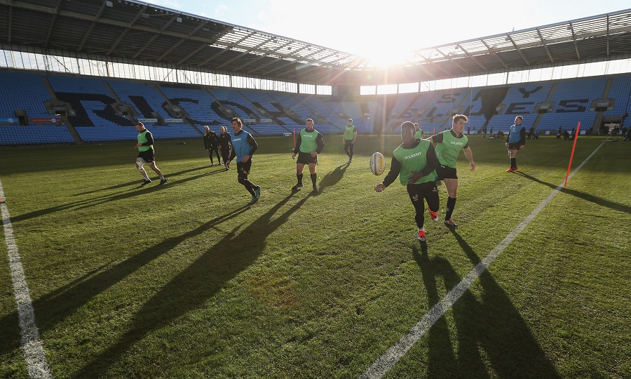 Wasps players train at the Ricoh Arena for the first time