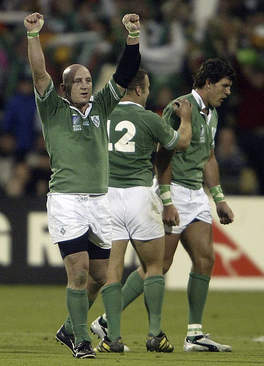 Keith Wood celebrates Ireland's win over Argentina