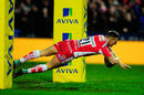 Gloucester's Callum Braley dives under the posts