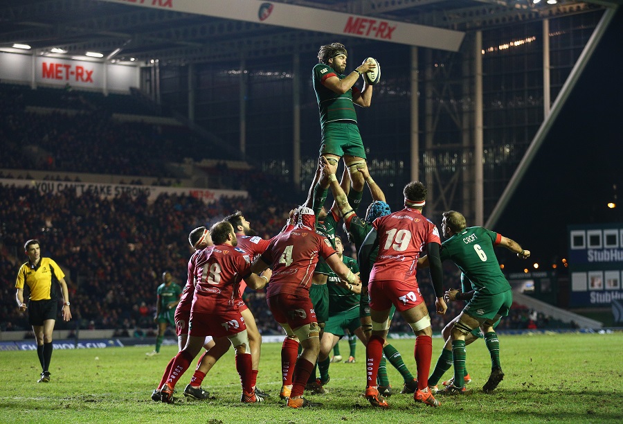 Leicester's Geoff Parling rises highest at the lineout