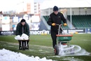 Groundsmen work hard clearing snow at Scotstoun ahead of Glasgow's game with Montpellier