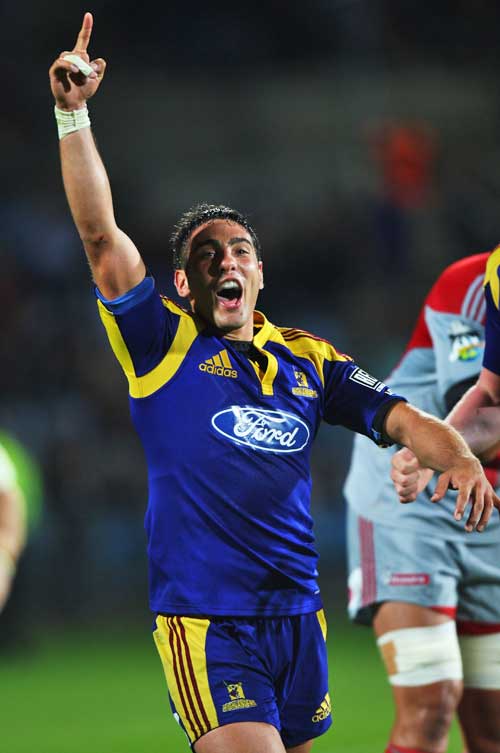 The Highlanders' Daniel Bowden celebrates victory over the Crusaders