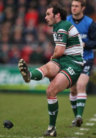 Leicester's Julien Dupuy kicks a penalty, Leicester v Gloucester, Guinness Premiership, Welford Road, Leicester, England, March 7, 2009