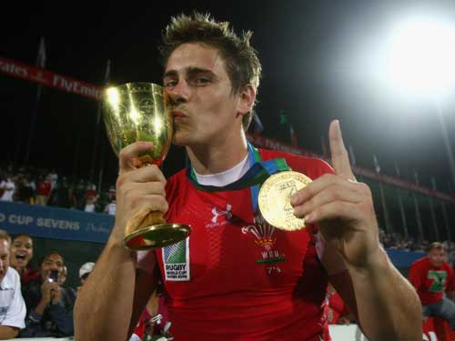 Wales' Aled Thomas celebrates with the Melrose Cup 