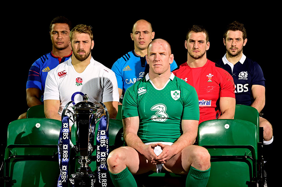 Ireland captain Paul O'Connell leads the captains' line-up at the Six Nations 2015 launch, alongside the new trophy