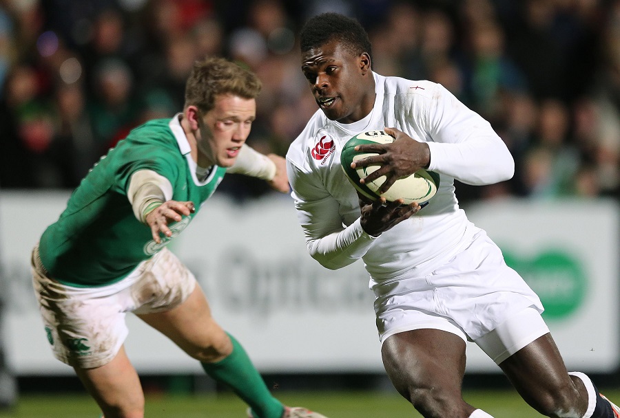 Christian Wade breaks to score a late try for England Saxons