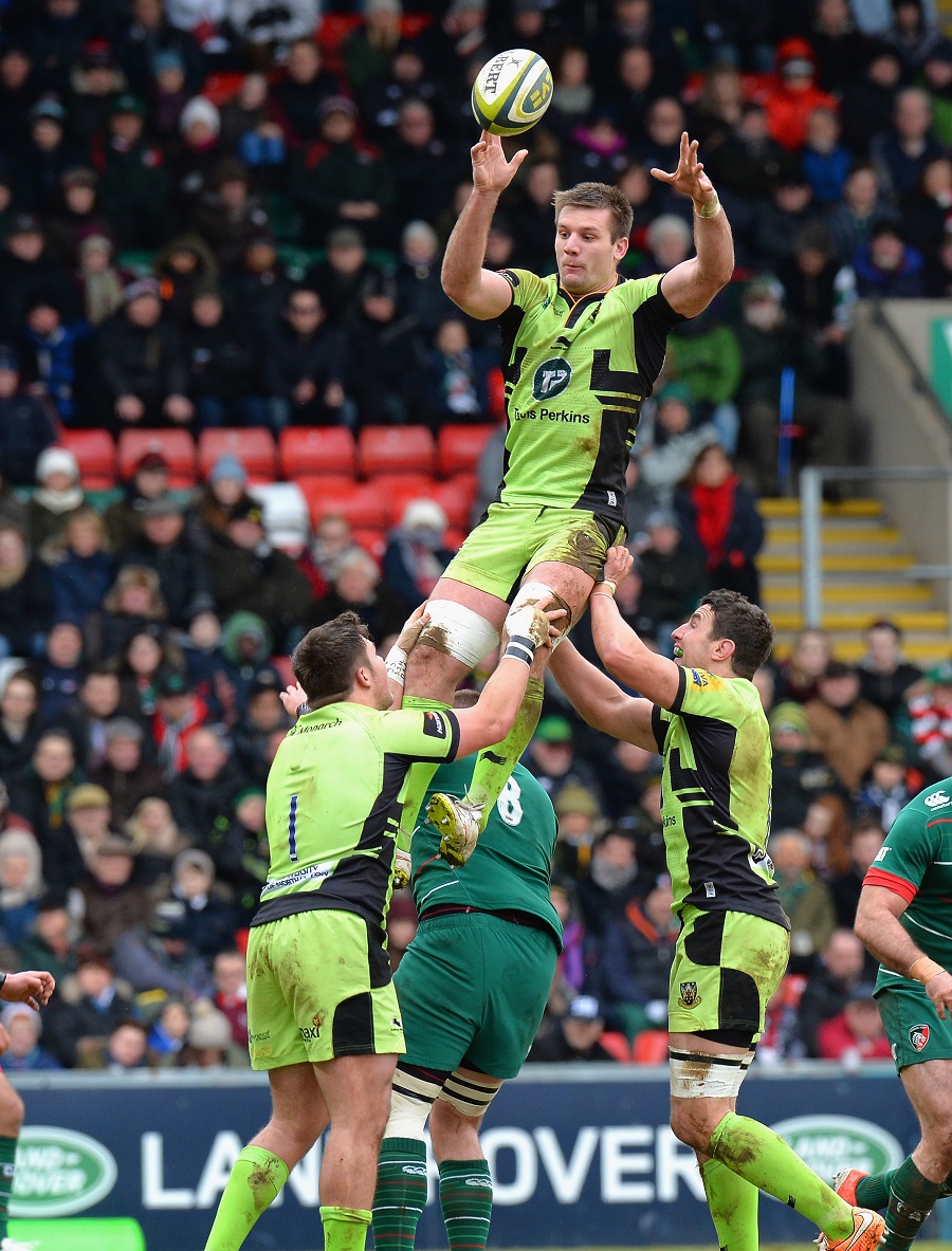 Northampton's Cam Dolan wins the ball at the lineout