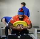 Mathieu Bastareaud trains indoors ahead of France's Six Nations opener against Scotland