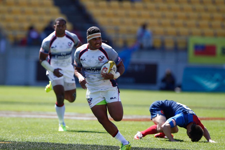 USA's Folau Niua makes a break during his side's surprise run to the Cup Quarter finals