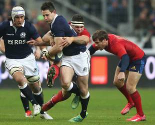 Tommy Seymour tries to make some yards, France v Scotland, Six Nations, Stade de France, Paris, France, February 7, 2015