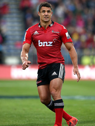 The Crusaders' Dan Carter watches on after a punt down field, Crusaders v Rebels, Christchurch, February 13, 2015