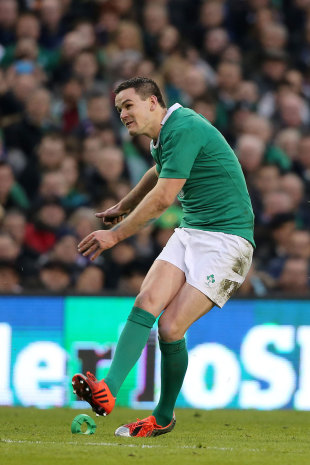 Jonny Sexton kicks for goal for Ireland against France, Ireland v France, Six Nations, Aviva Stadium, Dublin, Ireland, February 14, 2015