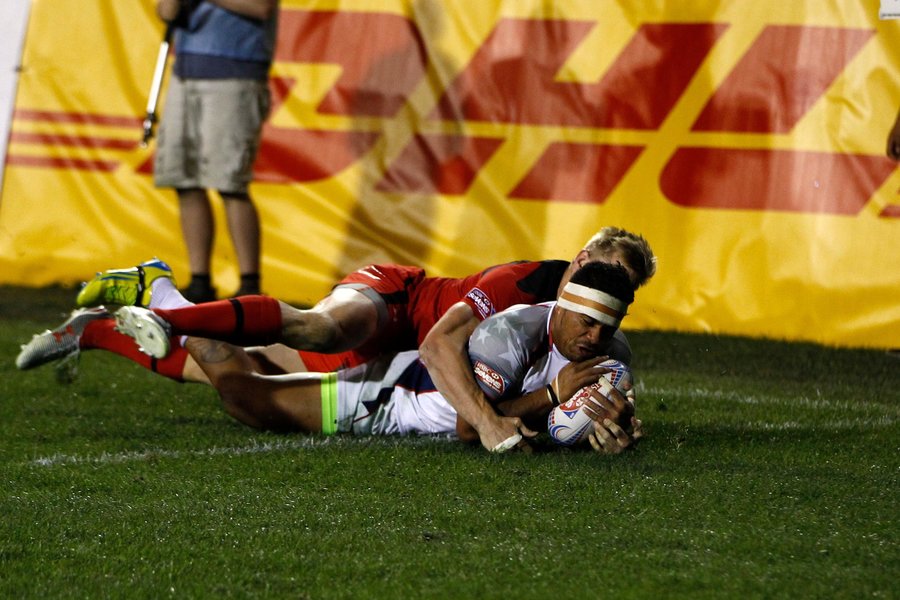 USA Eagle Folau Niua crosses the stripe during the Cup quarter-finals